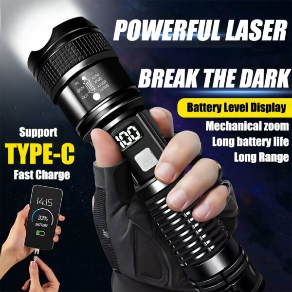 High Strong Power Led Flashlights 300000LM Tactical Torch with Display Light USB