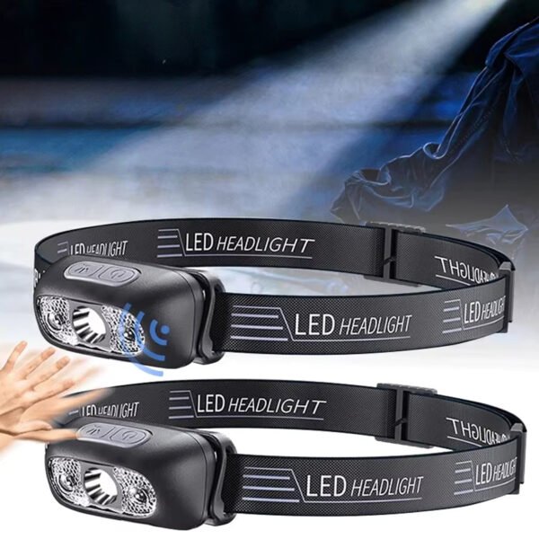 Mini LED Headlamp USB Rechargeable Headlight Wave Sensor Head Flashlight Outdoor