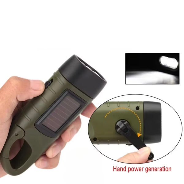 LED Flashlight Hand Crank Solar Powered Rechargeable Survival Gear Self Powered