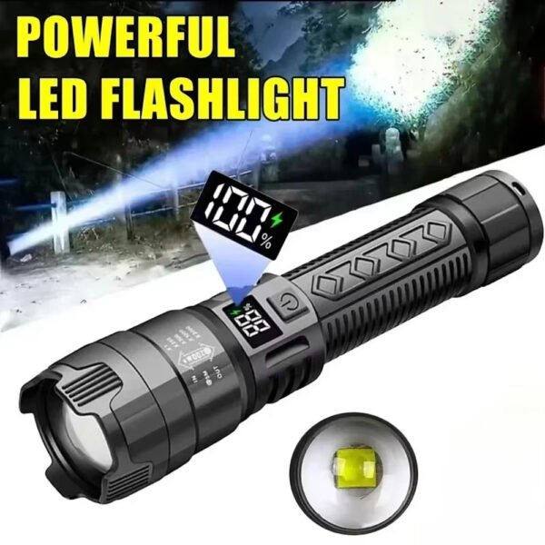 High Strong Power Led Flashlights 2000LM Tactical Torch with Display Light USB C