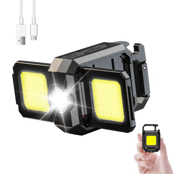 Mini Flashlight Keychain Light COB Work Light USB Rechargeable Lamp with 90° Fol